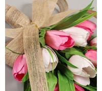 Artificial Tulips Floral Teardrop Swag, 45 cm Spring Home Wreath Decoration for Front Door or Porch, for Burlap Bow, Indoor/Outdoor Use (Pink)