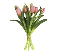 Artificial Tulips Real Touch, Fake Bouquet Seven Stems, PU Silk Flowers Home Decor, Wedding Centerpiece Table Arrangement, Living Room Office Desk Decoration, Valentines(Pink)