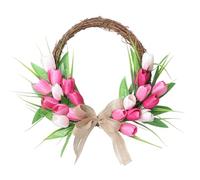 Artificial tulips Wreath, Spring Wreath, Artificial Flower Wreaths, Front Door Wreaths With Green Leaves, Elegant Seasonal Decor For Indoor Outdoor Wall Window Wedding Festival Party