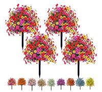 Artificial Violet for Outdoor Indoor Garden Home Decoration, Violet Flowers Balls Topiary Trees with Ground Spike, Realistic Plastic Garden Decor Plants for Home Garden Yard Patio (Colorful×4)