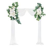 Artificial Wedding Arch Flowers Kit (Pack of 3) - 2pcs Flower Swags & 1pc Arch Drapes, Wedding Flowers Garlands Floral Arrangement Swag for Ceremony and Reception Backdrop Decoration (Ivory & White)