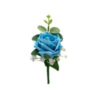 Artificial Wedding Flowers Hand-made by Petals Polly, Aqua Blue Turquoise Single Foam Rose Buttonhole with Eucalyptus & Gypsophila