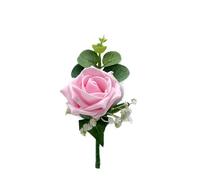 Artificial Wedding Flowers Hand-made by Petals Polly, Baby Pink Single Foam Rose Buttonhole with Eucalyptus & Gypsophila