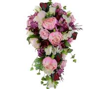 Artificial Wedding Flowers Hand-made by Petals Polly, Burgundy, Plum & Pink Brides Shower Bouquet, Deep Red, Claret (Large - 23" / 58cm)