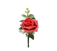 Artificial Wedding Flowers Hand-made by Petals Polly, Coral Single Foam Rose Buttonhole with Eucalyptus & Gypsophila