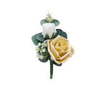 Artificial Wedding Flowers Hand-made by Petals Polly, DOUBLE FOAM ROSE BUTTONHOLE IN GOLD & IVORY