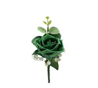 Artificial Wedding Flowers Hand-made by Petals Polly, Emerald Green Single Foam Rose Buttonhole with Eucalyptus & Gypsophila