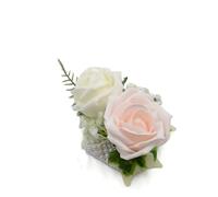 Artificial Wedding Flowers Hand-made by Petals Polly, FOAM ROSE WRIST CORSAGE IN BLUSH PINK & IVORY