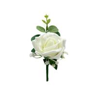 Artificial Wedding Flowers Hand-made by Petals Polly, Ivory Single Foam Rose Buttonhole with Eucalyptus & Gypsophila