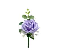 Artificial Wedding Flowers Hand-made by Petals Polly, Lilac Single Foam Rose Buttonhole with Eucalyptus & Gypsophila