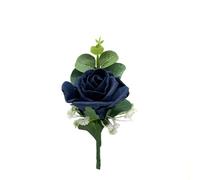 Artificial Wedding Flowers Hand-made by Petals Polly, Navy Blue Single Foam Rose Buttonhole with Eucalyptus & Gypsophila