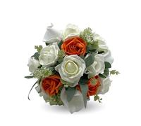 Artificial Wedding Flowers Hand-made by Petals Polly, Orange & Ivory Rose Bridesmaids Posy with Calla Lilies, Hydrangea and Eucalyptus