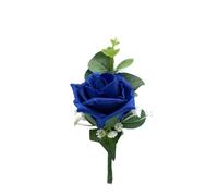 Artificial Wedding Flowers Hand-made by Petals Polly, Royal Blue Single Foam Rose Buttonhole with Eucalyptus & Gypsophila