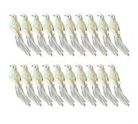 Artificial White Birds with Foam Bodies and Feathered Wings, 20 Pieces with Metal Clips for Crafting and Seasonal Decoration