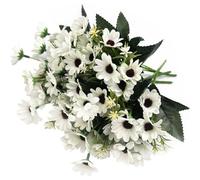 Artificial White Daisy Flowers, Fake Silk Flower UV Resistant Plants Daisies Decoration Faux Plastic Plant Chrysanthemum Bunches for Verandah Office Table Centerpieces Arrangements DIY Decor 4 Pack