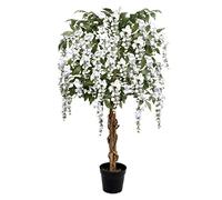 GreenBrokers Premium Artificial Wisteria Tree 130cm/4ft Potted Plant, White 4ft, 130cm