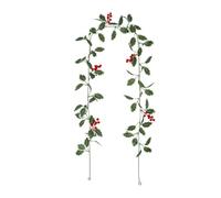 Artificial Willow Vines with Red Berry Christmas Garland, Country Pip Berry Garland Floral Craft Christmas Decoration, No Maintenance Wedding Party Wall Mantel Home Winter Indoor Outdoor Decor A