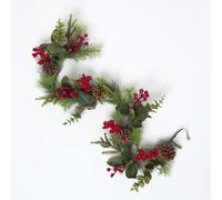 Artificial Winter Woodland and Eucalyptus Garland, 110 cm Homescapes Green One Size