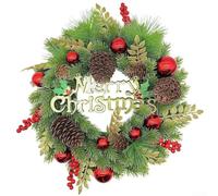 Artificial Winter Wreath 43cm Holiday Greetings Design | Festive letter design, 43cm diameter, plastic build, front door hanging, holiday greetings display