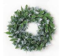 Artificial Winter Wreath, Home Garden Green Leaves Decorate Christmas Wreath Festive Pine Cone Display with Subtle White Frosting