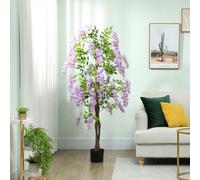 HOMCOM Artificial Wisteria Flower, Tall Fake Plant with 756 Leaves and 54 Flowers in Pot, Decorative Artificial Plant for Home Indoor Decor, 180 cm, Purple