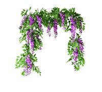 Artificial Wisteria Hanging Flower Vine Garland - 1.8m Garden Screening Fence Hedge Screen Expanding Leaf Trellis Panels Roll in Purple