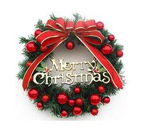 Artificial Wreath Artificial Christmas Garland, Pine Cones and Red Berries, Christmas Decoration Rattan,for The Xmas Decoration Wreath for Front Door,Red Bow 45cm