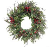 Artificial Wreath Christmas Cedar Design Snow Dusted Branches Red Berries for Home Decoration 55cm(55cm)