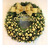Artificial Wreath, Christmas Wreath,Christmas Flower Ring Christmas Wreath, Door Christmas Garland Decorations Pre-Lit Decorated Wreath with Bowknot and Letter for Outdoor Front Door Living