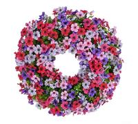 Artificial Wreath, Eucalyptus Violet Butterfly Orchid 35cm Waterproof for Front Door Porch Wall, Low-Maintenance Indoor/Outdoor Purple Pink