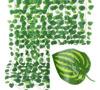 Artificial Wreath Fake Vine 10/2M Artificial Plant Green Ivy Leaf Garland Hanging Vines Outdoor Greenery Wall Decor DIY Fake Wreath Leaves Home Party(B,10M-5 Strings)