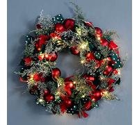 Artificial Wreath, Prelit Artificial Christmas Wreaths,16 Inch Christmas Wreath for Front Door, with Berry Clusters, Battery Operated Christmas Decorations Indoor Outdoor