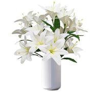 ARTIFIPLANT White Lilies Artificial Flowers,6 Pcs Faux Lily Flowers,23 Inch Long Stem Tiger Lily Branch with 3 Full Blooms and 4 Leaves, Latex Real Touch Lilium Flower for Wedding Bouquet
