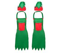 Artiflr 2 Pack Elf Apron Christmas Elves Apron Santa Elf Hats for Adult April Fool's Day Gifts, Green, Medium