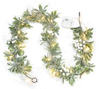 Artiflr 6ft Artificial Mistletoe Garland with 20 LED Lights, Battery Operated, Green, Straight, Polyethylene (PE), Foam
