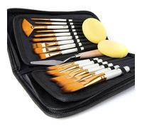 Artify 15 pcs Paint Brush Set for Acrylic Oil Watercolor Gouache Painting Includes Pop-up Carrying Case with Palette Knife and 2 Sponges, Pe