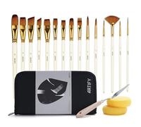 Artify 15-piece Acrylic Paint Brush Set with Stand Carrying Case, Palette tool, and 2 Sponges, Professional Artist Paint Brushes for Acrylic Oil, Watercolor, Face Painting, Ideal Art Supplies Gifts