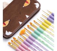 Artify 15pcs Paint Brushes Anti-Slip Handle with Macaron Colors