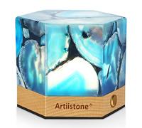 Artiistone Blue Agate Night Light Natural Crystal Stone LED Touch Lamp Carved Gemstone Lights with Wooden Base USB Rechargeable for Home Decor Bedroom Office Meditation
