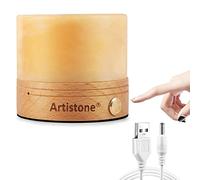 Artiistone Crystal Night Light for Kids Touch Sensor USB Rechargeable with Wooden Base, Cylindrical LED Lamp for Boys Girls Baby Toddler Bedroom(Yellow Jade)