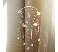 Artilady Butterfly Dream Catchers with Crystals - Large Boho Pink Moon Dream Catcher Wall Decor Home Decorations Girls Kids Baby Bedroom Room Decor Christmas Birthday Teen Girl Boys Gifts