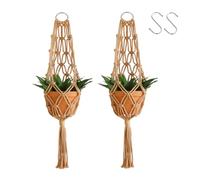 Artilady Hanging Planter for Indoor Plants Macrame Plant Hanger Large Hanging Plant Holder Brown Plants Basket White Rope Boho Original Wall Decor (Brown Plant Hanger-2pcs)