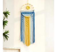 Artilady Mcrame Blue Sun Wall Decor Boho Hanging Tapestry Sunburst Wall Art, Rustic Woven Tapestries Big Dream Catcher Sunshine Decor for Bedroom Living Room Nursery (Blue Sunshine)