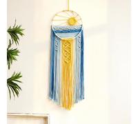 Artilady Mcrame Blue Sun Wall Decor- Boho Wall Hanging Tapestry Sunset Wall Art, Boho Woven Tapestries Big Dream Catcher Colorful Decor for Bedroom Living Room Nursery (Blue Sunset)