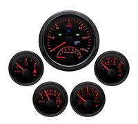 ARTILAURA 5 Gauge Set 3-3/8" 85mm GPS Speedometer with Tachometer, 2-1/16" Fuel Level Gauge, Water Temperature Gauge, Oil Pressure Gauge, Voltage for Car AUTO Boat Marine (All Black)