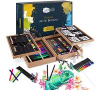 Artina 122pcs Painting Set for Kids with Artist Easel Stand - XXL Art Kit with Acrylic Paints, Oil Pastels, Watercolours, Canvas & Brushes - Christmas Art Supplies Sets for Adults - Michelangelo