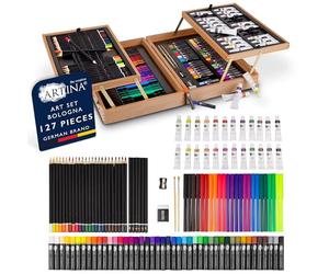 Artina 122pcs Painting Set for Kids with Artist Easel Stand - XXL Art Kit with Acrylic Paints, Oil Pastels, Watercolours, Canvas & Brushes - Christmas Art Supplies Sets for Adults - Michelangelo