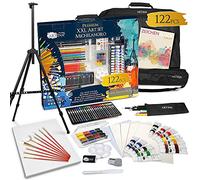 Artina 122pcs XXL Painting Set Kit with Portable Easel Stand for Painting Michelangelo - Art Canvas Set with Acrylic, Colouring Pencils, Watercolour, Pastels, Canvases & Brushes - Artist Drawing Kit