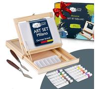 Artina 19pcs Acrylic Painting Kit Art Set with Easel and Supplies Wooden | box canvas with table top portable sets for kids adults beginners Christmas Artist paint case Milano