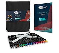 Artina 20-pcs Brush Pen Set Pincelli - 4mm Tip - Pen Set with Nylon Tip Dissolvable Watercolour Pens - Calligraphy Pens with 2X Watertank Brushes, 1x A5 Pad, 1x Bag Lettering Brush Pens